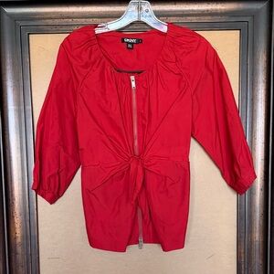 DKNY Red Tie-Front jacket with Zipper and Tie